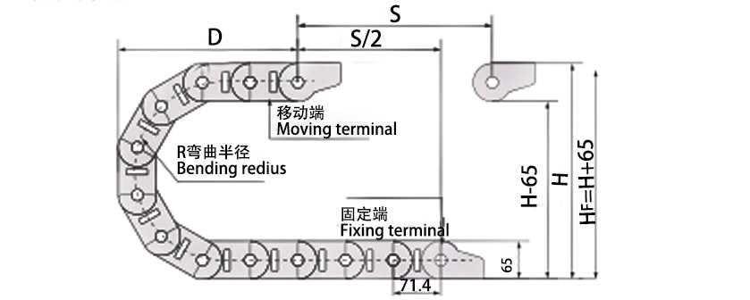 45系列高負載型拖鏈主要技術參數(shù)圖